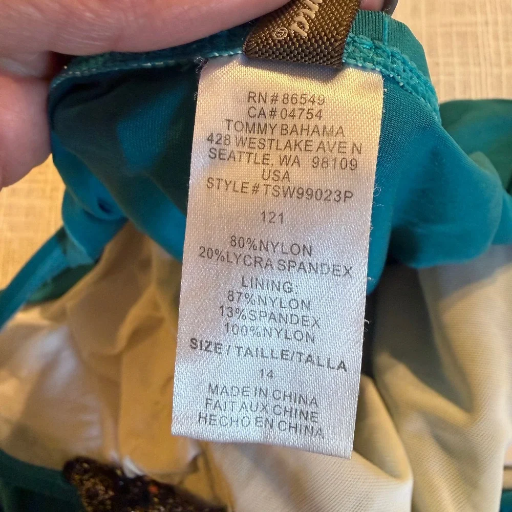 Tommy Bahama Womens Teal Blue Ruched One Piece Swimsuit TSW99023P Size 14